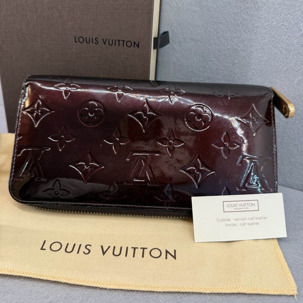 Louis Vuitton Zippy Wallet Monogram‎ Vernis Amarante Purple Patent Box Set EUC